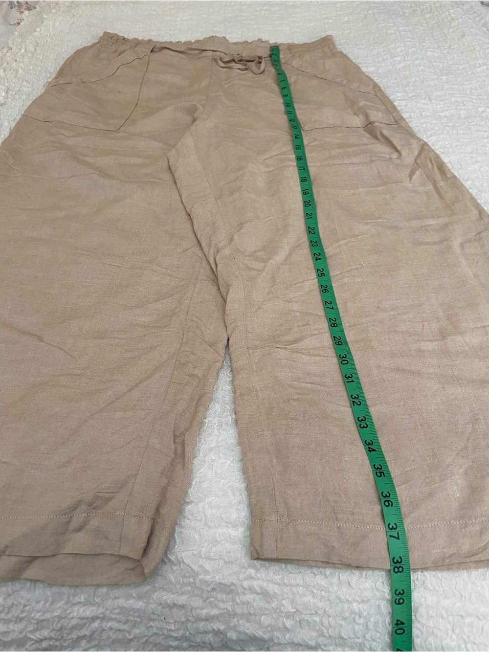 LOFT TAN LINEN BLEND CROP WIDE LEG PANT SIZE XL - Picture 8 of 10